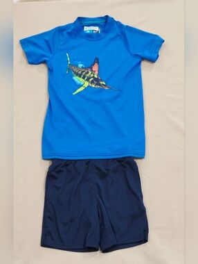 Magellan Blue Sailfish Fishing Tee & Athletic Works Shorts Set Boys Size 6/7